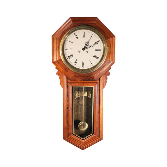 Regulator School House Pendulum Hanging Wall Clock Wood & Brass Chairish