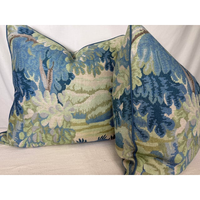 Transitional Cowtan & Tout "Richmond" in Blue/Green 20" Pillows-a Pair For Sale - Image 3 of 3