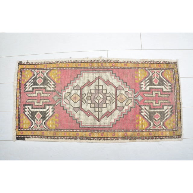 1960s Handmade wool and cotton rug in Turkish Anatolian Small Rug, Vintage Doormat Rug, Turkish Vintage Decorative Rug,...