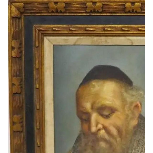 Mid-Century Signed Erling Jørgensen Oil Painting - "Rabbi in Study" Fine Judaica For Sale - Image 4 of 10