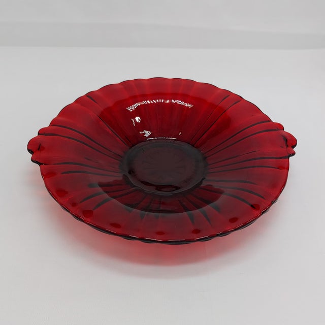 Old Cafe, Royal Ruby Bowl w/ Tab Handles Manufactured by Hocking Glass Co.; c. 1938 Size: 8 3/4 inches approx. Condition:...