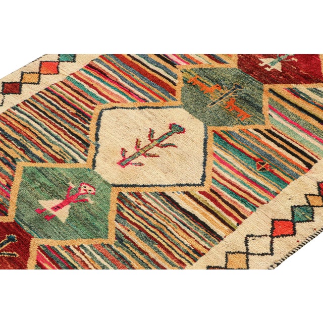 Rug & Kilim 1950s Vintage Persian Tribal Rug in Vibrant Colors With Pictorial Medallions by Rug & Kilim For Sale - Image 4 of 8