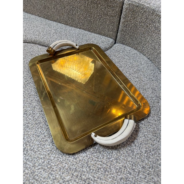 1970s Italian Mid-Century Brass Serving Tray With Tusk Handles, 1970s For Sale - Image 5 of 7