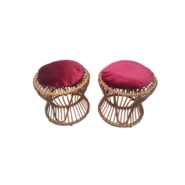Rattan Stools, Italy, 1970s, Set of 2 For Sale - Image 3 of 12