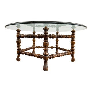 Vintage Baker Furniture Coffee Table W/ Beveled Glass Top For Sale