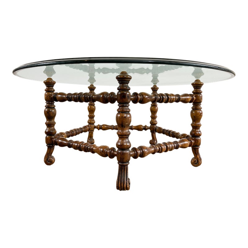 Vintage Baker Furniture Coffee Table W/ Round Beveled Glass Top Chairish