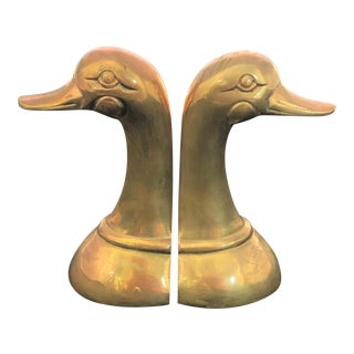 Vintage Polished Cast Brass Duck Book Ends Circa 1950 - a Pair For Sale