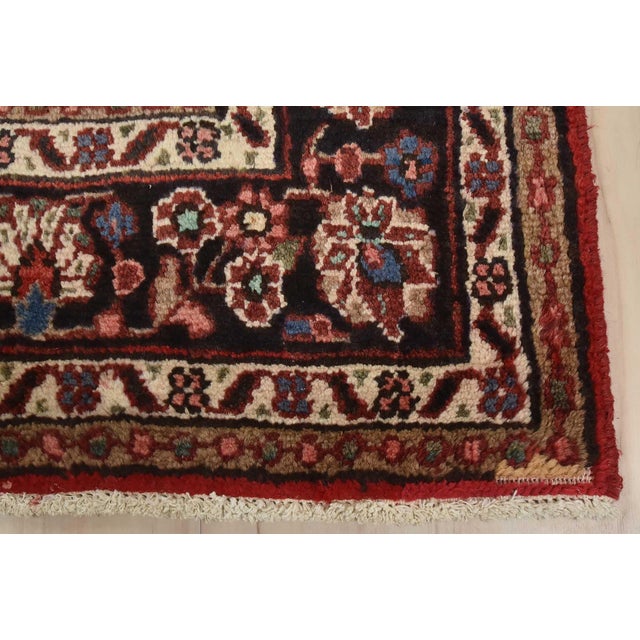 Hamedan Rug 6’10” X 10’2” Red Wool Vintage Traditional Hand-Knotted Carpet For Sale - Image 12 of 15