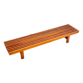Mid Century Charles Webb Cherry Wood Slat Bench, 1990s. For Sale