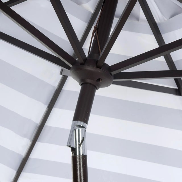 Modern Resistant Fashion Line 9 Ft Auto Tilt Umbrella in Grey & White For Sale - Image 3 of 5