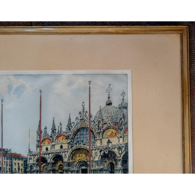 Early 20th Century 20th Century Colored Aquatint Etching of St. Mark's Square Venice, Signed For Sale - Image 5 of 14