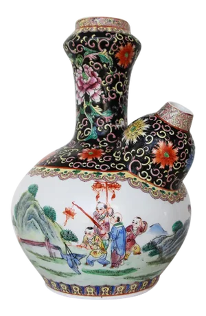 Antique Chinese Porcelain Kendi Depicting Kids Playing