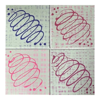 Erin Simon Original Woven "Imperfections" Set of 4 Abstract Acrylic Paintings For Sale