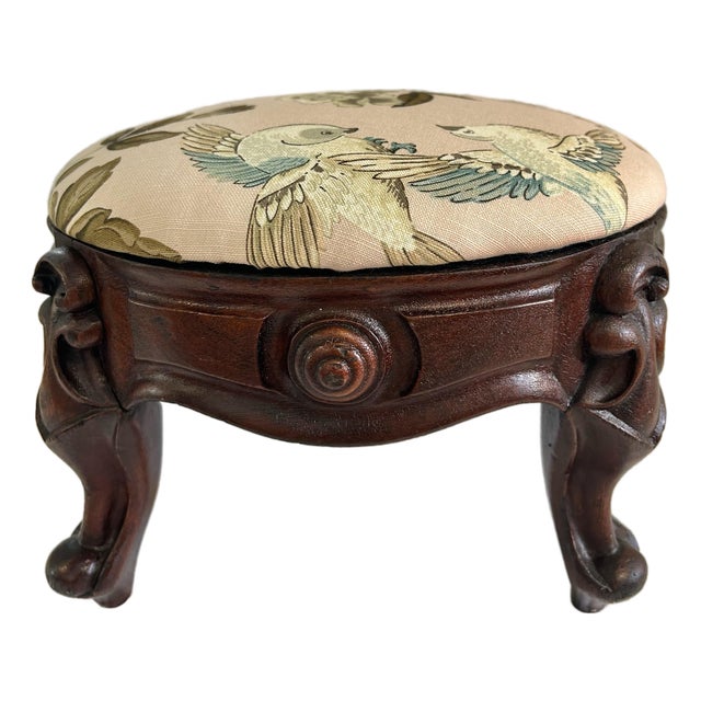 Early 20th Century Petite French Provincial Carved Mahogany Footstool For Sale