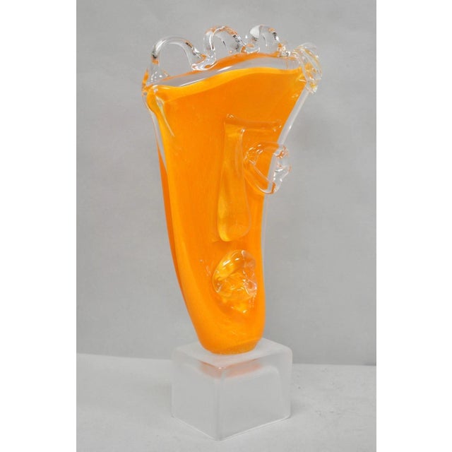 Late 20th Century Ion Tamaian Postmodern Orange Blown Art Glass 20" Large Abstract Face Sculpture For Sale - Image 13 of 18