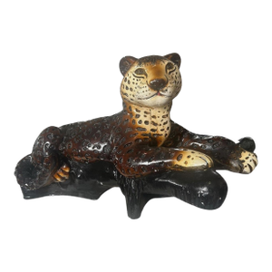Leopard Cheetah Sculpture Plaster Chalkware Statue Baby Cub Wild Cat 1970s