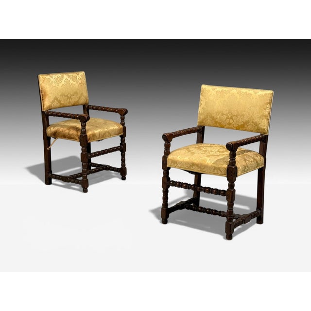 Louis XIII, Barley Twist Occasional Chairs, Fabric, Cherry, France, 17th c. Pair of baroque armchairs designed and...