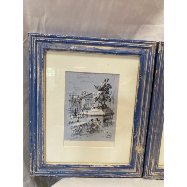 Fun vintage Roma scenes by Pierre Pages sign in the plate at the right bottom. Framed in blue wash wood frames.