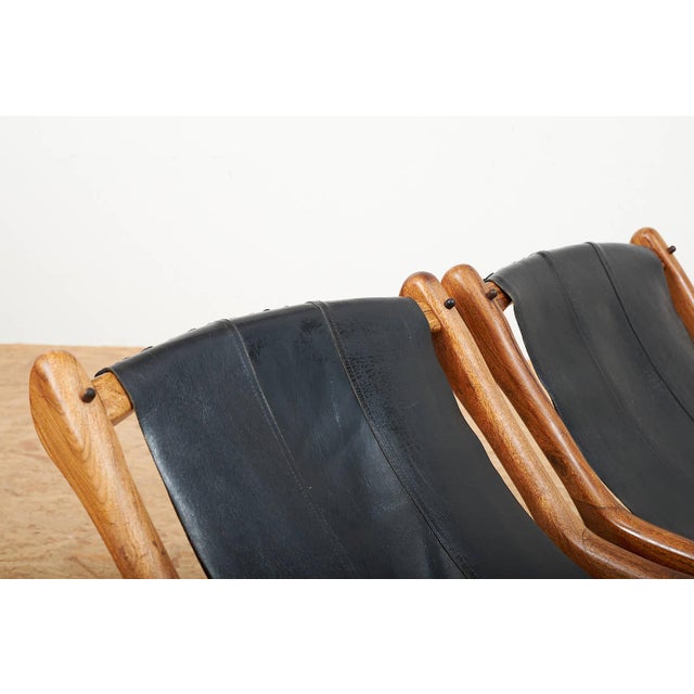 Wood Leather Chair Sloucher in Rosewood, 1960s For Sale - Image 7 of 14