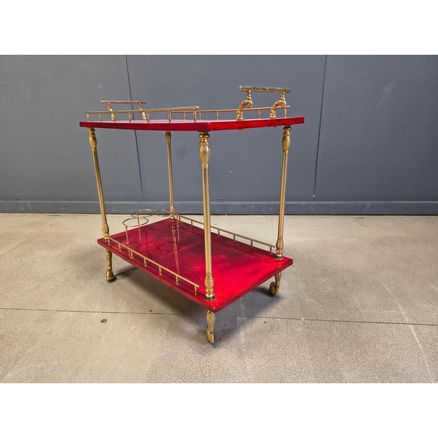 Italian Lacquered Goatskin Serving Bar Cart from Aldo Tura, 1960s For Sale - Image 6 of 18