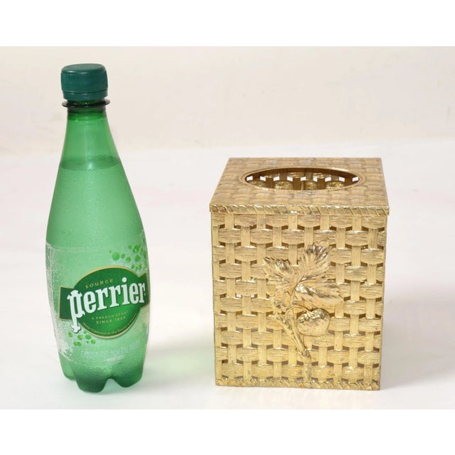 Brass 1980s Hollywood Regency Handwoven Gold Lattice Metal Tissue Box Cover For Sale - Image 8 of 12