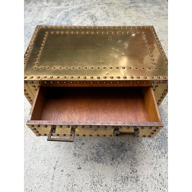 Wood 1970s Brass Campaign Style Nightstand in the Style of Sarried For Sale - Image 7 of 8