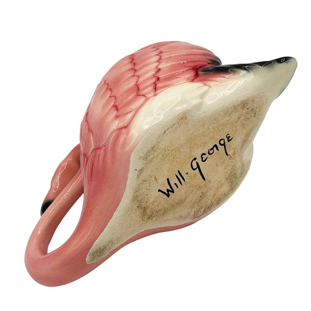 1950s Rare Mid 20th Century Ceramic Pink Flamingo Flower Table Planter Signed Will-George For Sale - Image 5 of 8