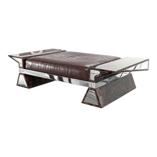 "La Ciliegia" Ottoman With Stainless Steel, Burl Walnut, Hand Crafted For Sale