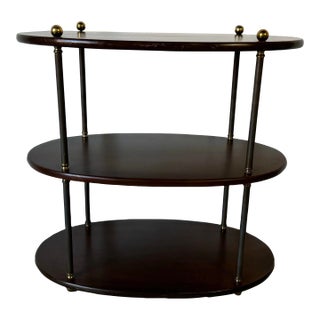 Vintage Baker Campaign Style Three - Tier Oval Side Table With Brass Accents For Sale