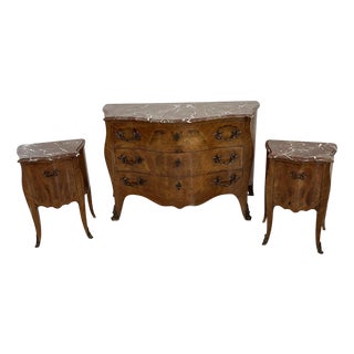 Mid-Century Louis XV Chests of Drawers and Nightstands, 1950s, Set of 3 For Sale
