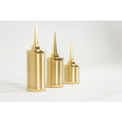 Set of 3 candlesticks in gilded brass, with their round base. Contemporary work of French craftsman. Decoration....