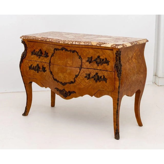 19th Century Louis XV Style Walnut Marquetry Bombe Commode For Sale - Image 5 of 10