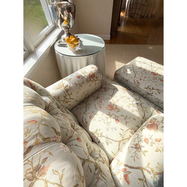 Custom Tufted Scalamandre Sky Blue Floral Lounge Chair and Ottoman Set For Sale In New York - Image 6 of 18