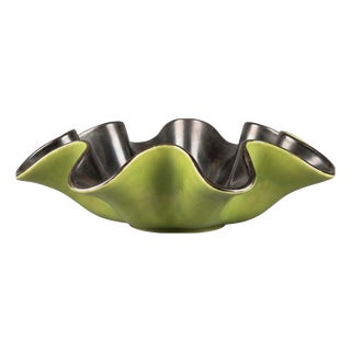 Anise Green and Black Ceramic Model 8218 Bowl by​​ B. Letalle for Saint Clément, 1950s For Sale