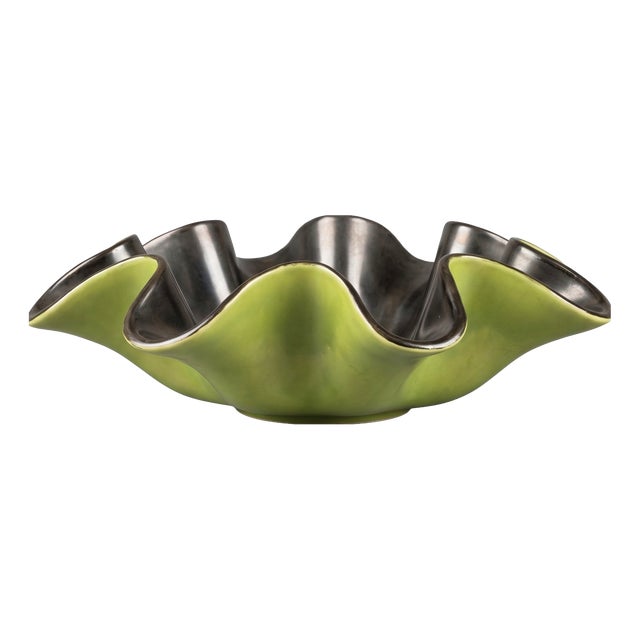 Anise Green and Black Ceramic Model 8218 Bowl by​​ B. Letalle for Saint Clément, 1950s For Sale