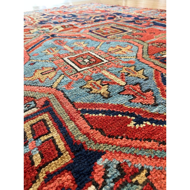 Antique Persian Heriz Carpet Handmade Wool Oriental Rug, Navy, Light Blue, Gold For Sale - Image 15 of 18