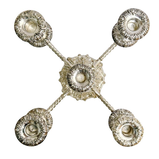 Roberts & Belk 1950s English Silverplate 5-Arm Candelabra by Roberts & Belk in a Neo-Rococo Style For Sale - Image 4 of 12