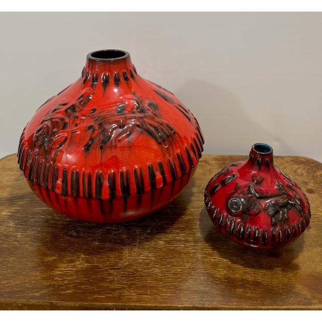Glossy Oxblood Red Vases by Chariot Relief for Jopeko-Keramik, West Germany, 1960s, Set of 2 For Sale - Image 12 of 12