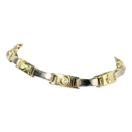 Late 20th Century 14k Two Tone Gold Diamond Bracelet For Sale