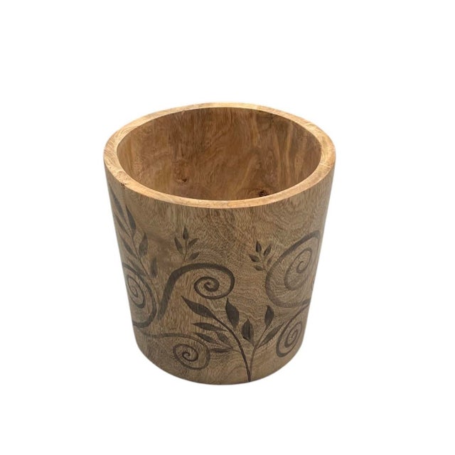 Elevate your interior plant styling with this exceptional vintage mid-century cache pot, masterfully turned and carved...