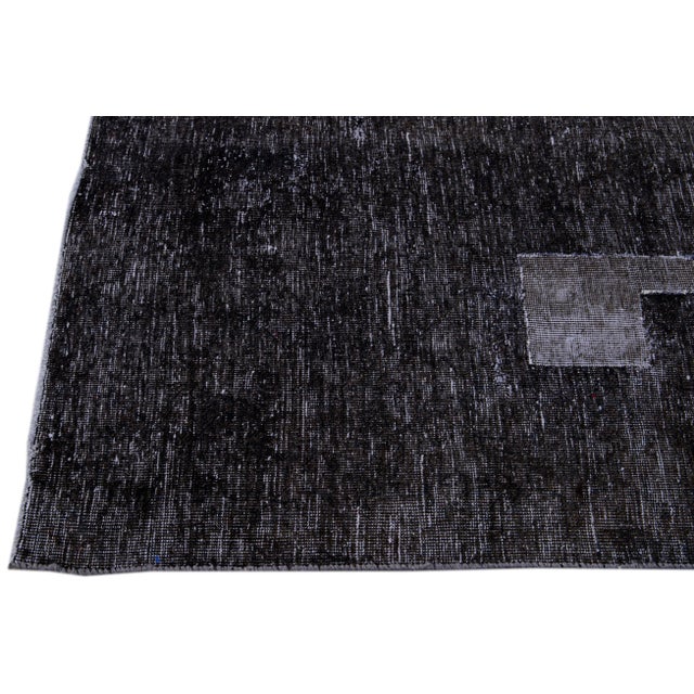 1960s Vintage Distressed Handmade All Over Dark Gray Wool Rug For Sale - Image 4 of 8