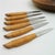 Walnut Wood Fruit Bowl with Knives with Raffia Handles by Carl Auböck for Werkstätte Carl Auböck, Vienna, 1950s, Set of 7 For Sale - Image 9 of 15