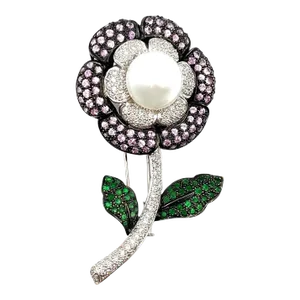 Late 20th Century 2.42 Ct Natural Tourmaline, Tsavorite & Diamond Brooch