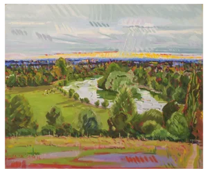 Jackson, Richmond Terrace Sunset En Plein Air, 20th Century, Oil on Board, Framed