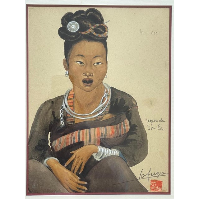Léa Lafugie, Watercolor of a Child and a Woman Ta Moc, 1920s, Watercolor For Sale - Image 3 of 9