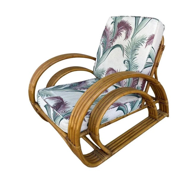 Mid-Century Modern Restored Double Half Moon Rattan Four-Strand Lounge Chair For Sale - Image 3 of 10