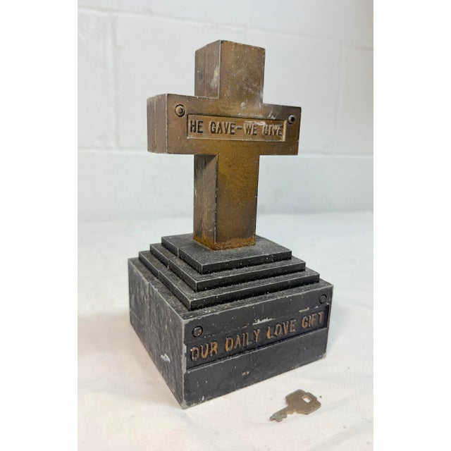 Vintage "Our Daily Love Gift" He Gave We Gave Metal Religious Cross Still Bank For Sale - Image 4 of 10