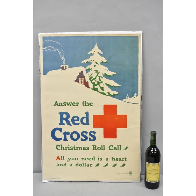 Original Vintage 1918 WWI Poster 'Red Cross Christmas Roll Call' by Ray Greenleaf taped to board. Circa Early 20th...