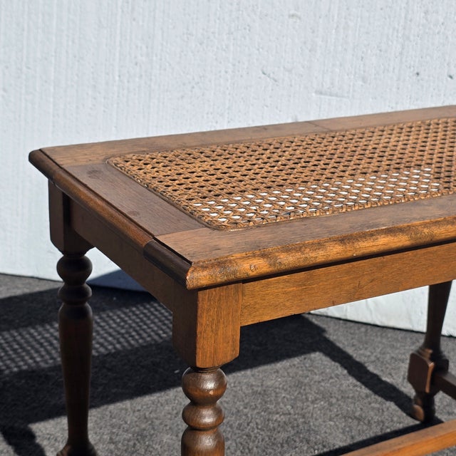 Brown Vintage French Country Brown Cane PIano Bench Stool For Sale - Image 8 of 14