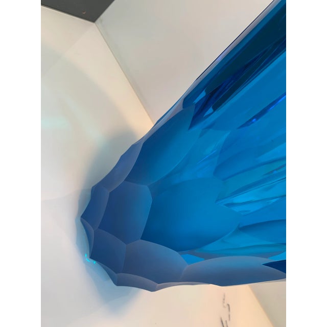 2020s Italian Blue Crystal Handmade Cut Vase For Sale - Image 9 of 12